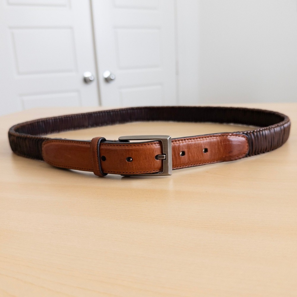Mens Leather Woven Belt Size 38 Brown Braided Western Italian Heritage Old Money - Picture 3 of 7